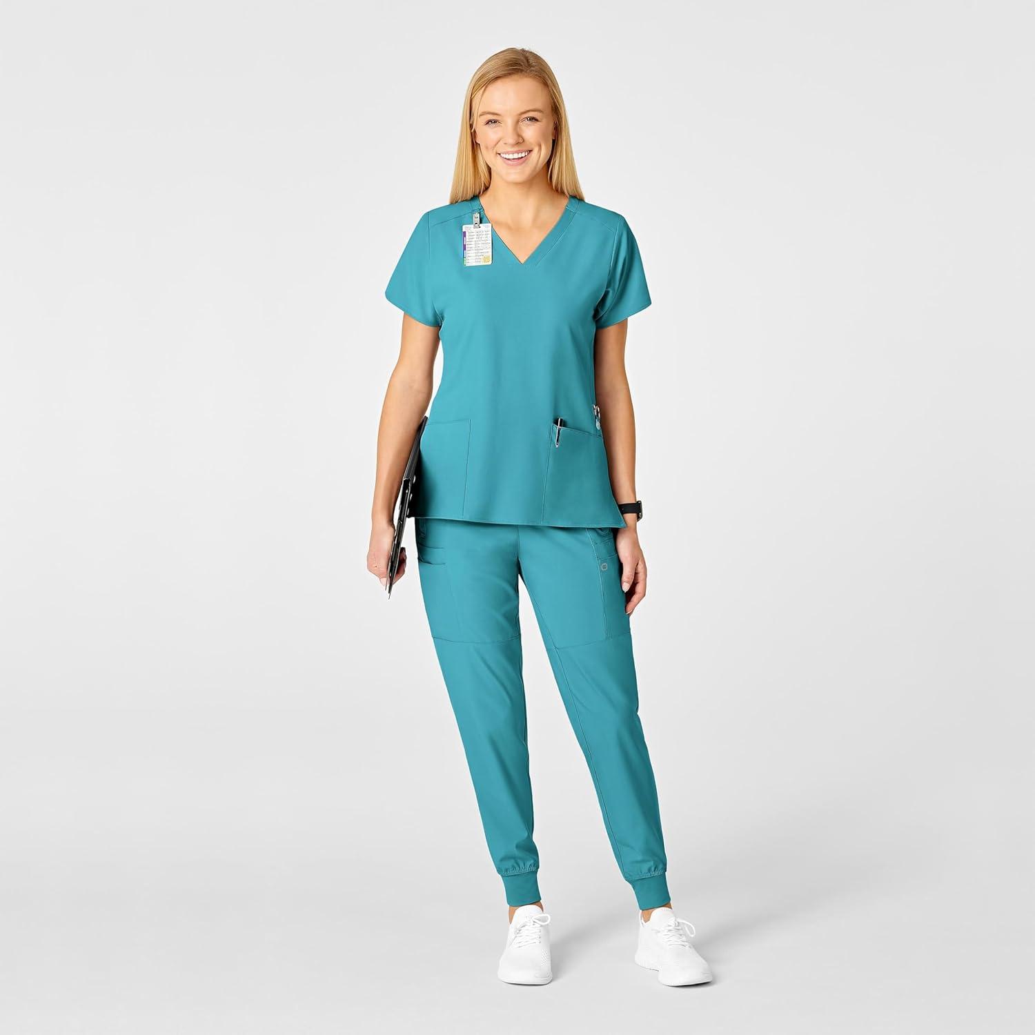 WonderWink Women’s Flex-Back Stylized V-Neck Top(Teal Blue)