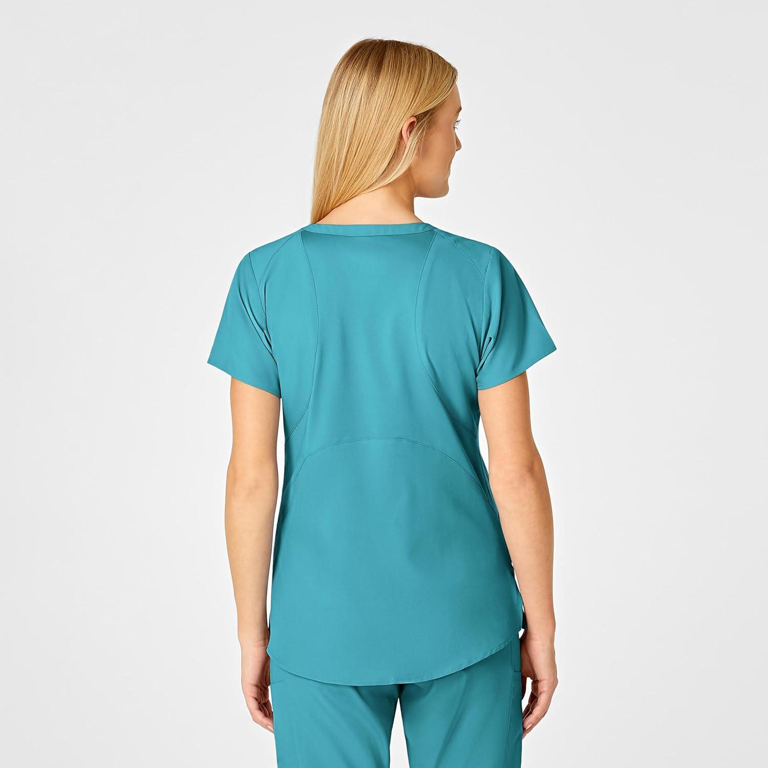 WonderWink Women’s Flex-Back Stylized V-Neck Top(Teal Blue)