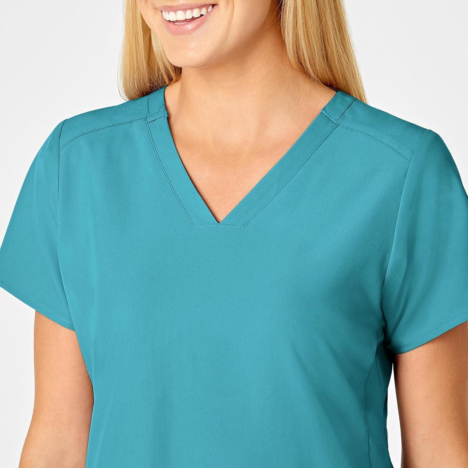 WonderWink Women’s Flex-Back Stylized V-Neck Top(Teal Blue)