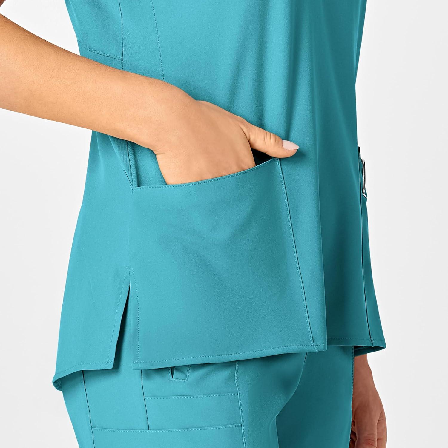WonderWink Women’s Flex-Back Stylized V-Neck Top(Teal Blue)