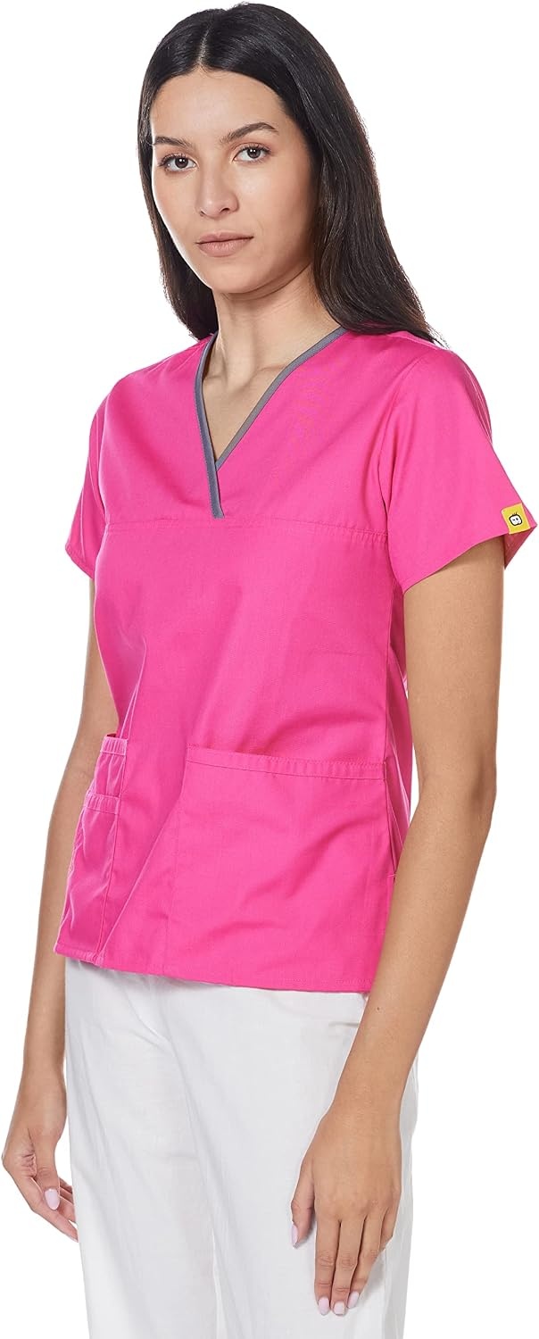 WonderWink Women’s Scrubs Charlie 5 Pocket Y-Neck Wrap Top, Hot Pink, XX-Large
