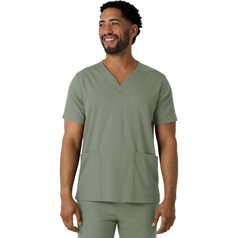 Wink Boundless Men’s Multi Pocket V-Neck Scrub Top(Sage)