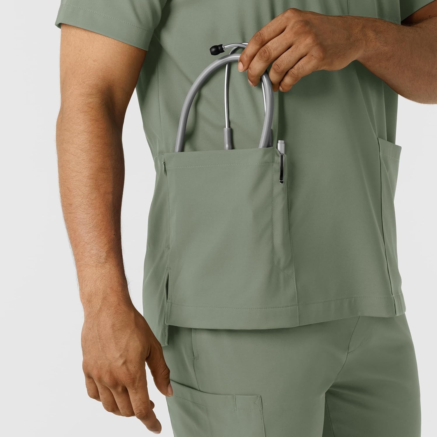 Wink Boundless Men’s Multi Pocket V-Neck Scrub Top(Sage)
