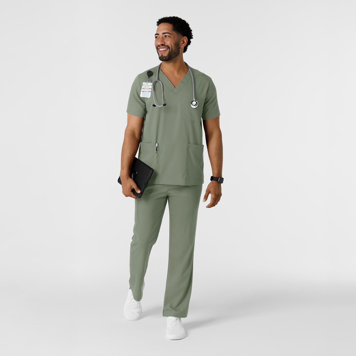 Wink Boundless Men’s Multi Pocket V-Neck Scrub Top(Sage)