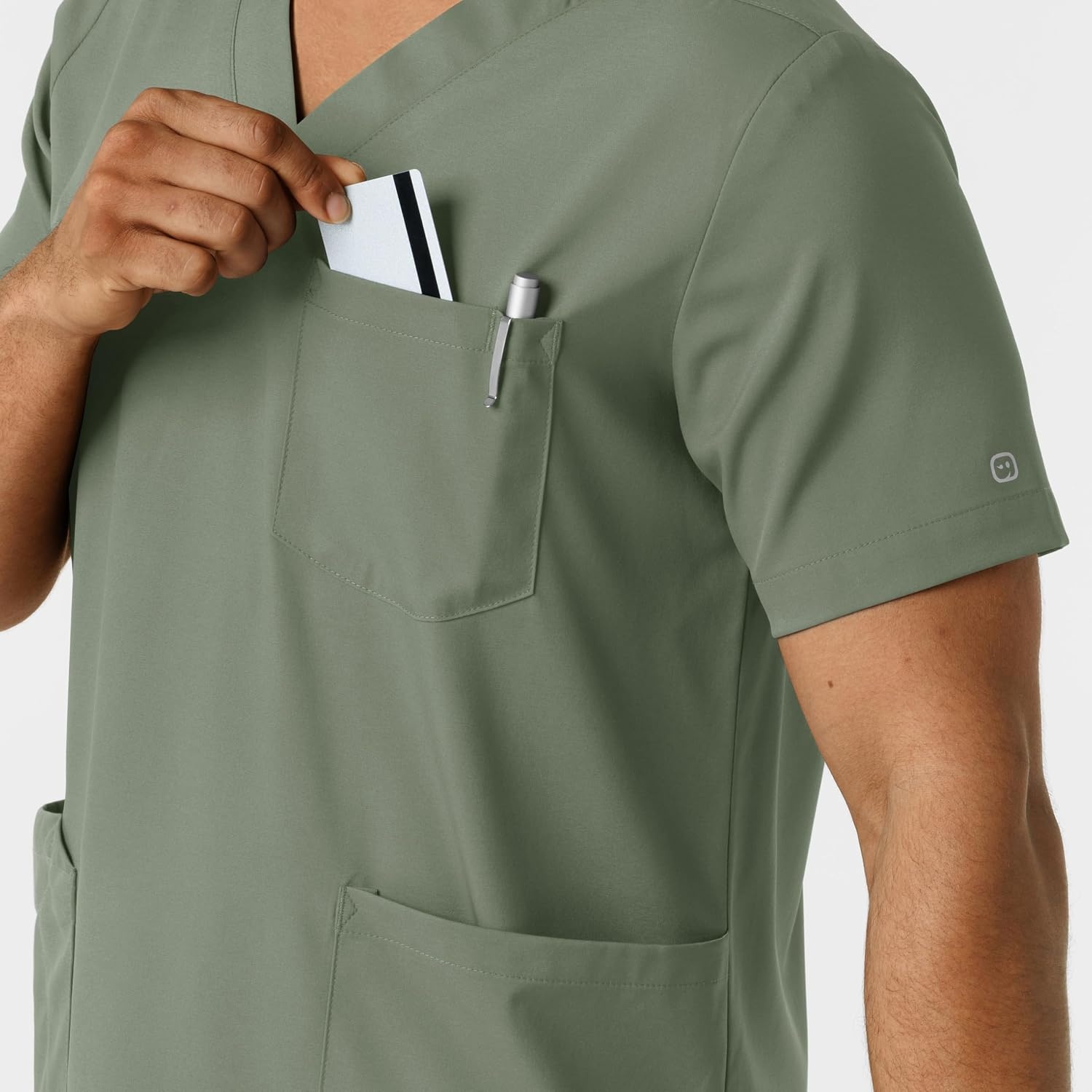 Wink Boundless Men’s Multi Pocket V-Neck Scrub Top(Sage)