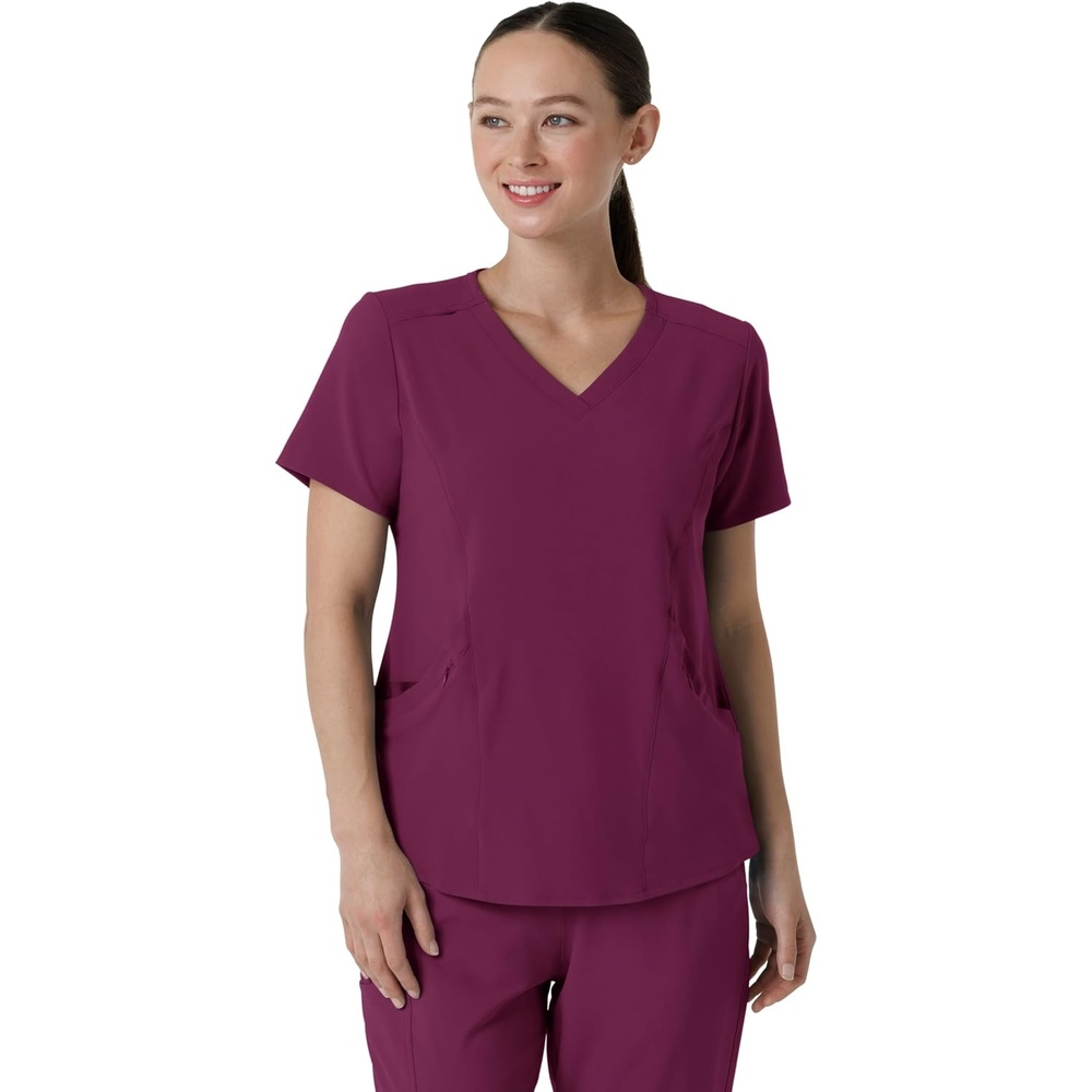 WonderWink Womens V-Neck Top Medical Scrubs, Wine, Small US