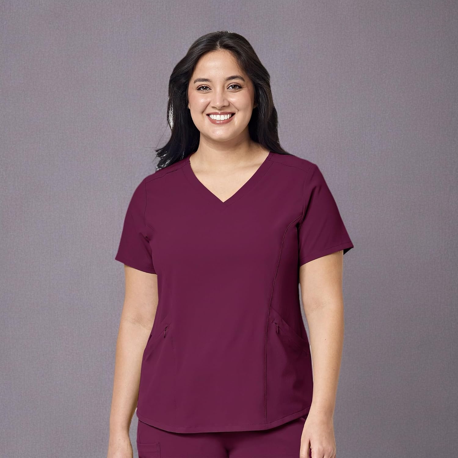 WonderWink Womens V-Neck Top Medical Scrubs, Wine, Small US