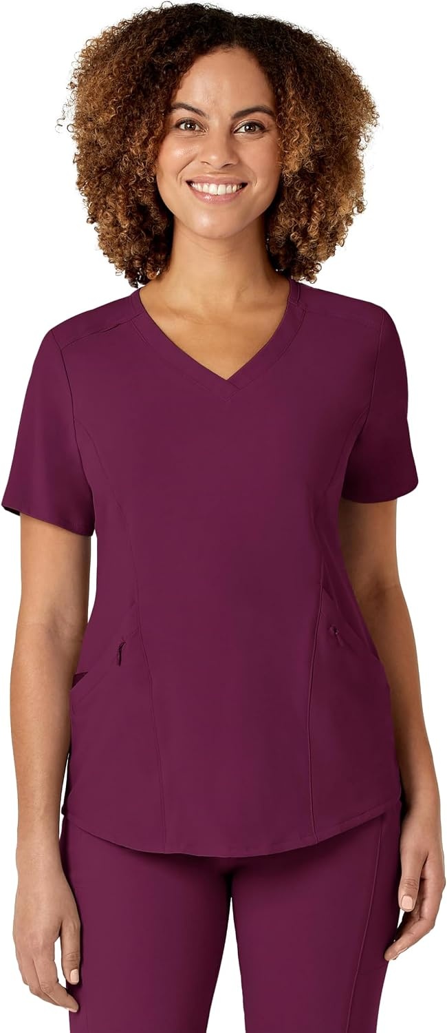 WonderWink Womens V-Neck Top Medical Scrubs, Wine, Small US