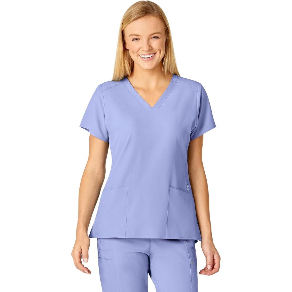 WonderWink Women’s Flex-Back Stylized V-Neck Top(Ceil Blue)