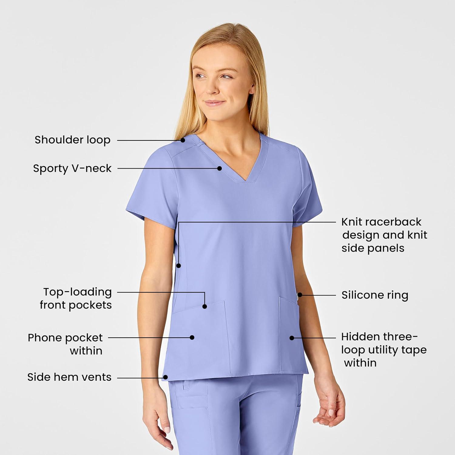 WonderWink Women’s Flex-Back Stylized V-Neck Top(Ceil Blue)