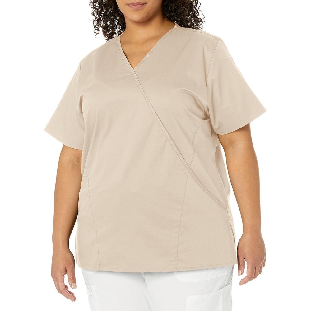 WonderWink Women’s Wonderwork Women’s Mock Wrap Scrub Top(Khaki)