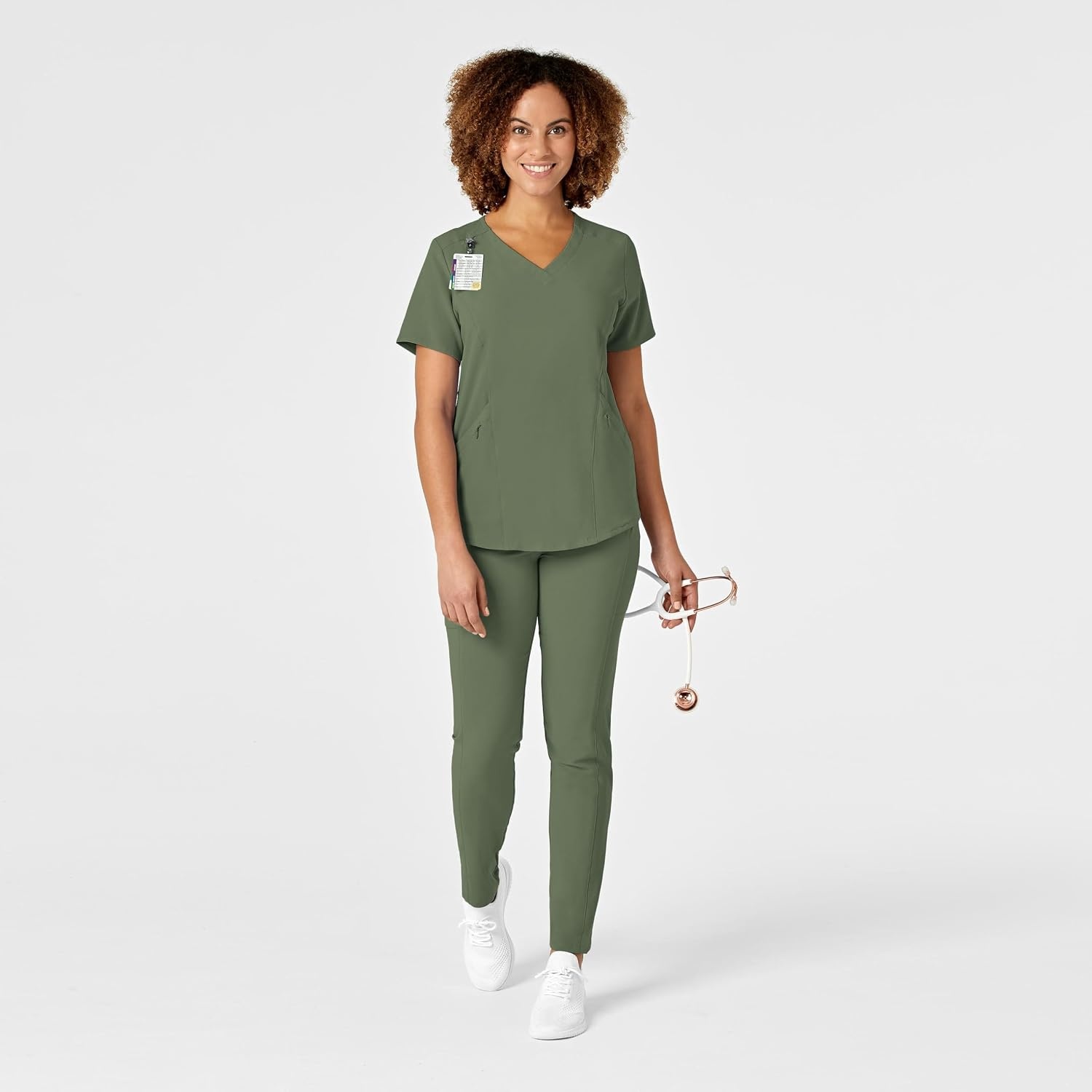 WonderWink Renew Women’s V-Neck Scrub Top, Olive, 1X