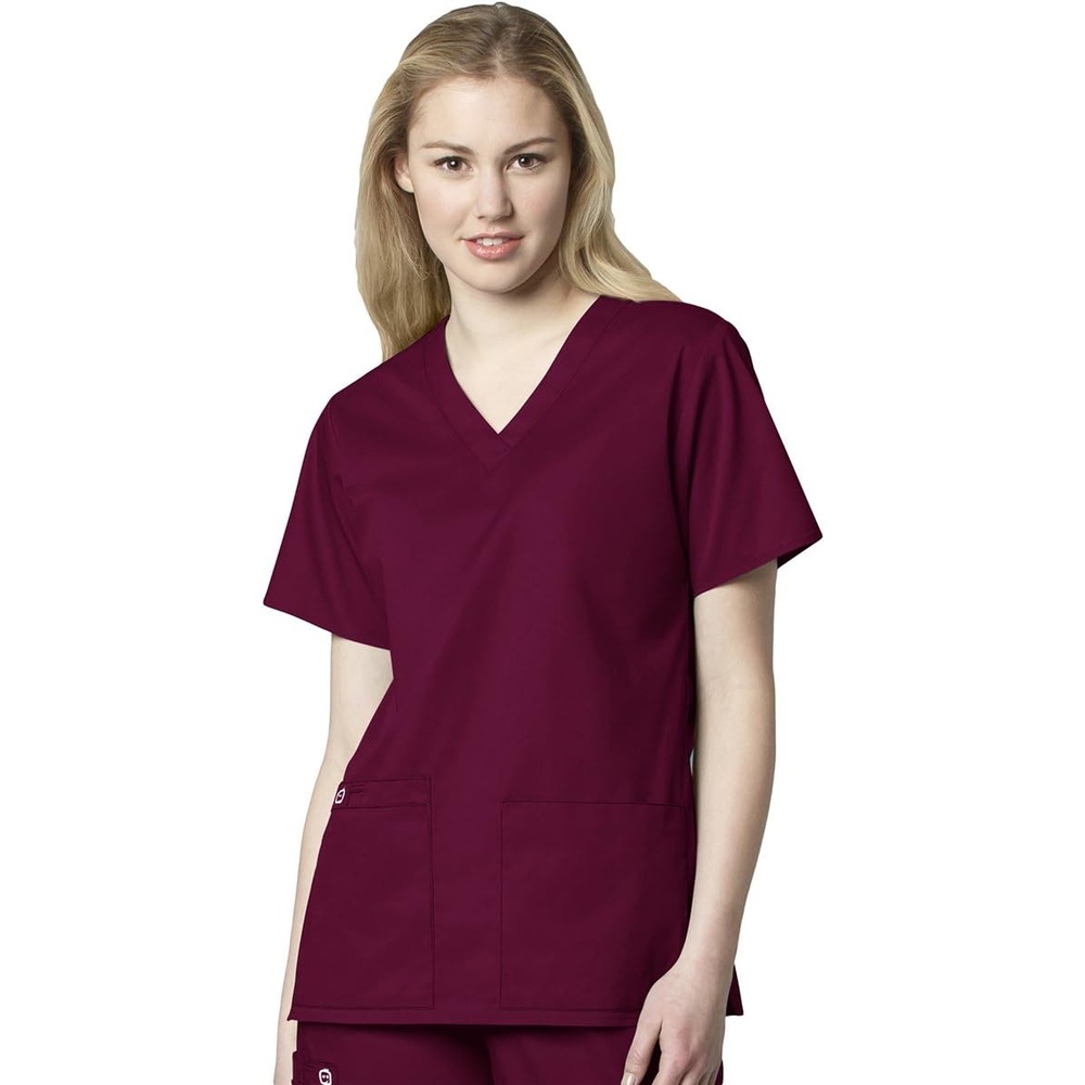 Wink WonderWORK Women’s V-Neck Scrub Top, Wine, 5XL