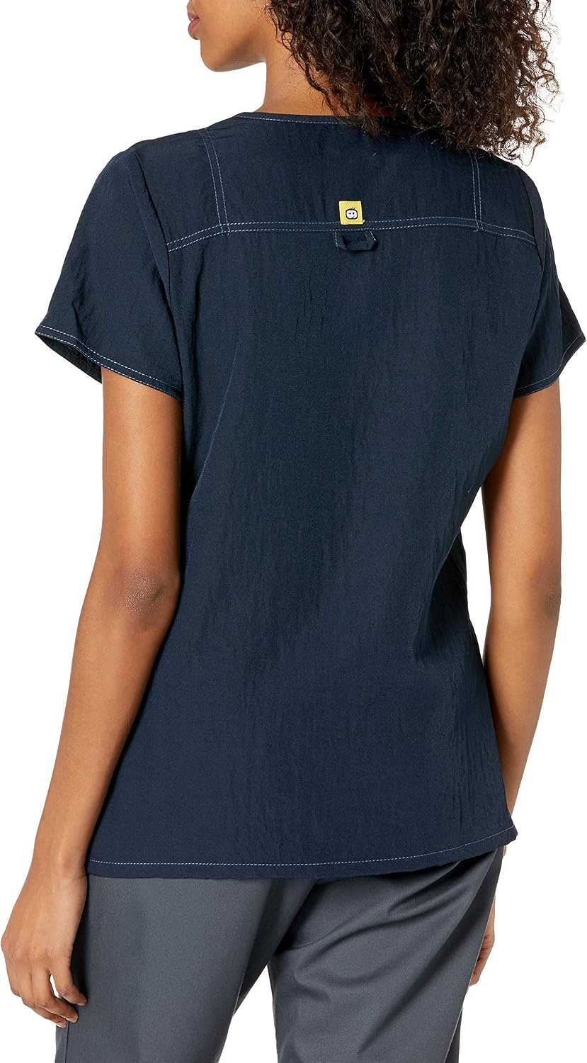 WonderWink Women’s Scrubs Four Way Stretch Sporty V-Neck Top, Navy, Small