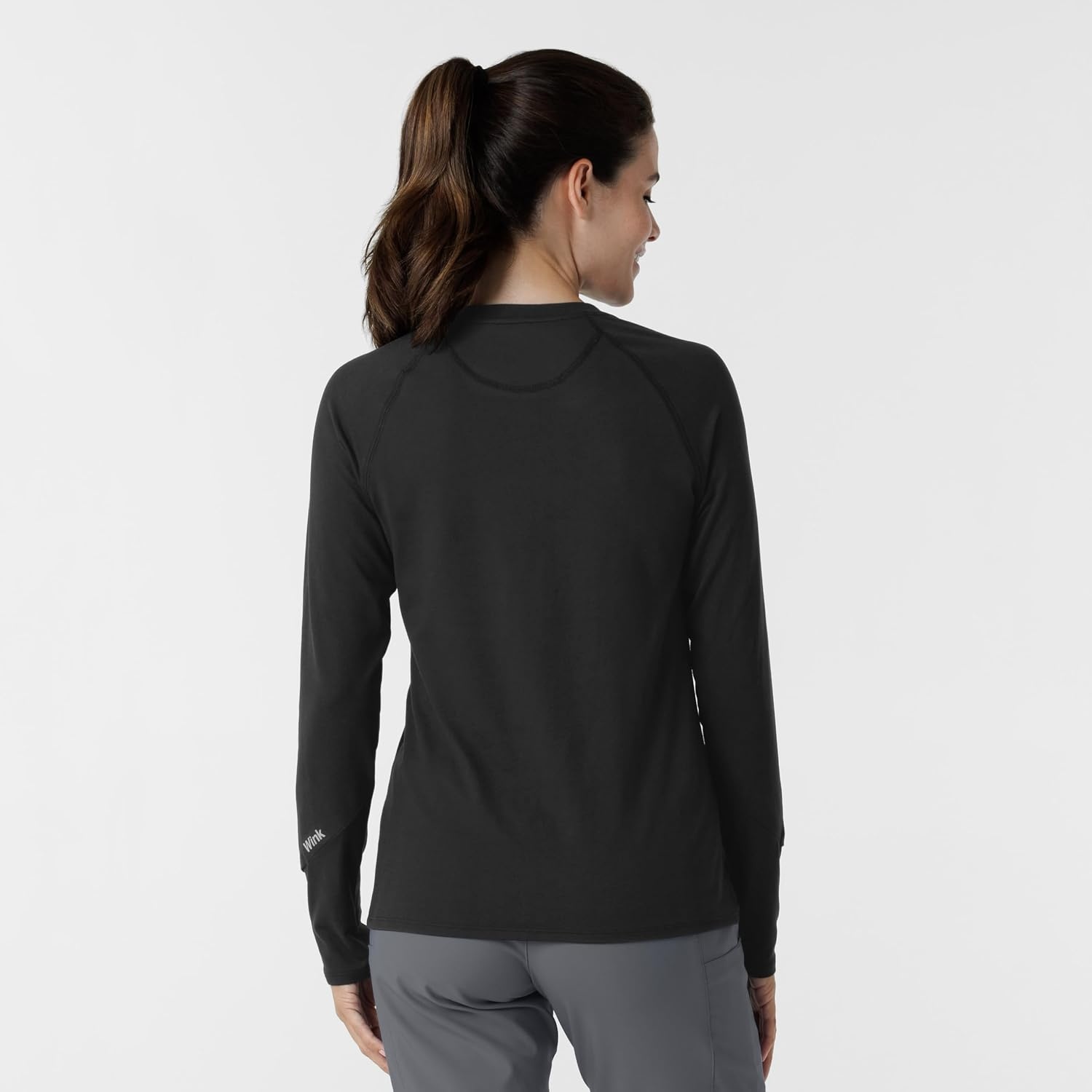 Wink Layers Women’s Watch Window Long Sleeve Underscrub Top(Black)