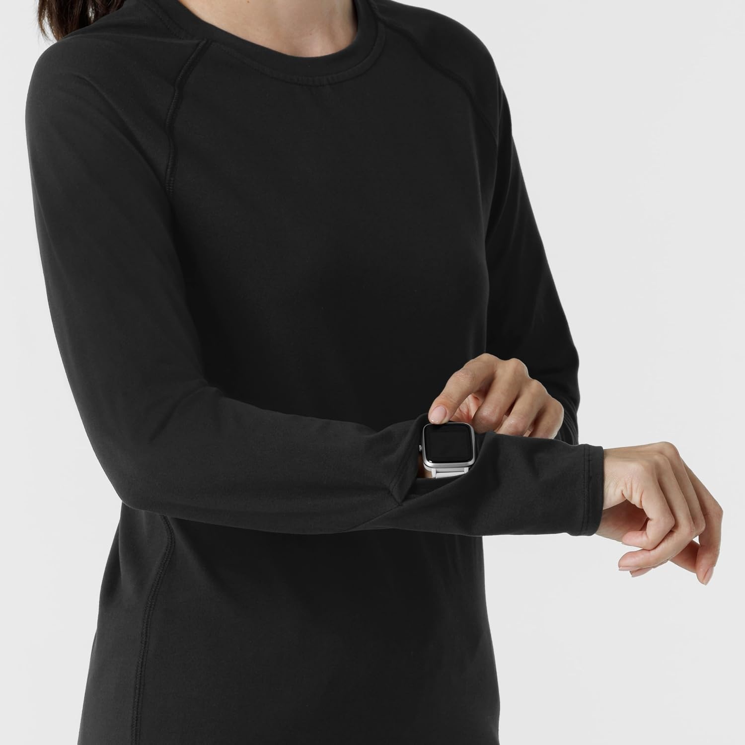 Wink Layers Women’s Watch Window Long Sleeve Underscrub Top(Black)