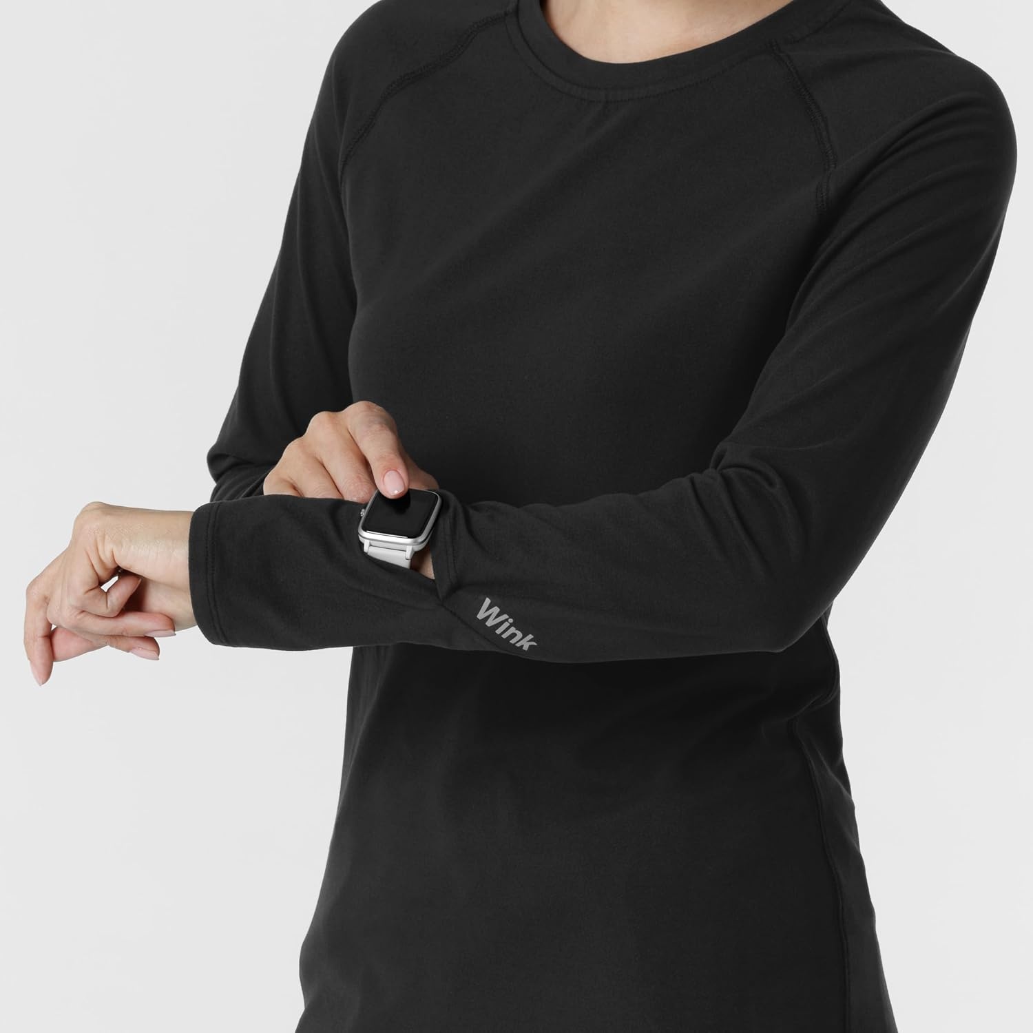 Wink Layers Women’s Watch Window Long Sleeve Underscrub Top(Black)