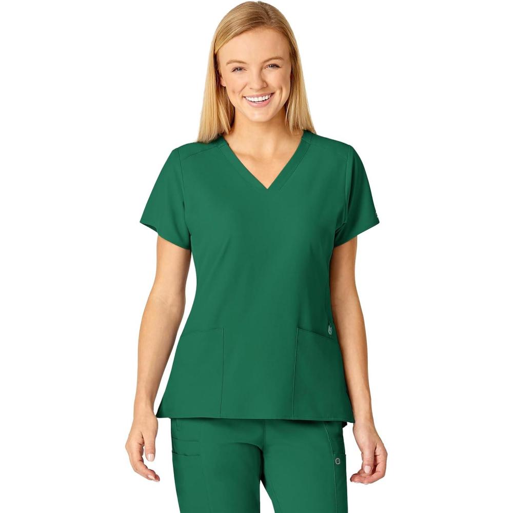 WonderWink Women’s Flex-Back Stylized V-Neck Top(Hunter Green)