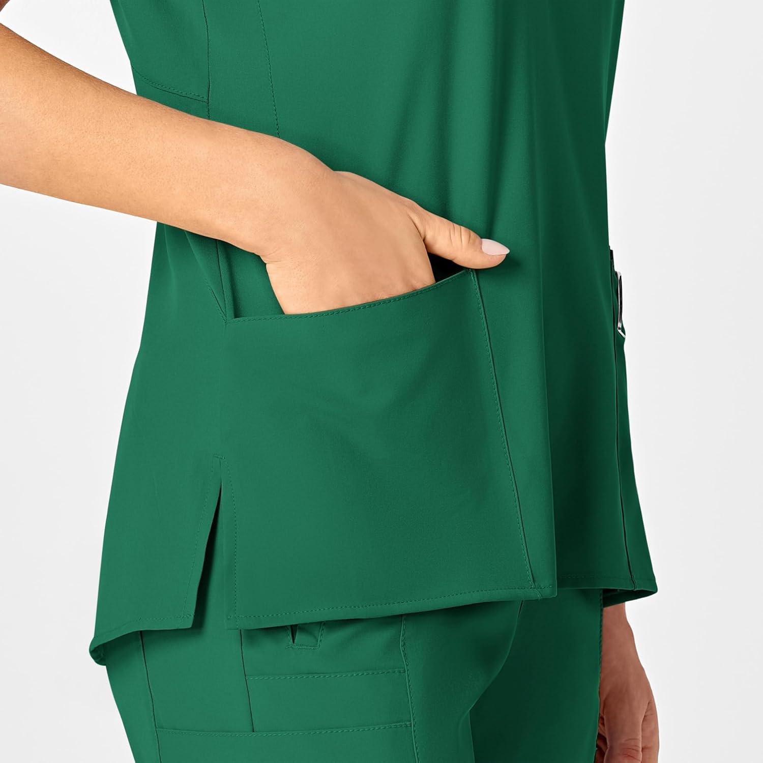 WonderWink Women’s Flex-Back Stylized V-Neck Top(Hunter Green)
