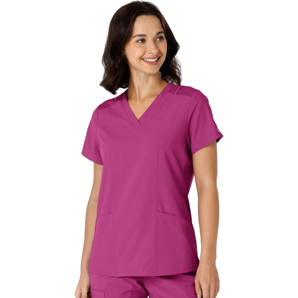 WINK Women’s Women’s Flex-n-reach Side Panel V-neck Scrub Top(Raspberry)