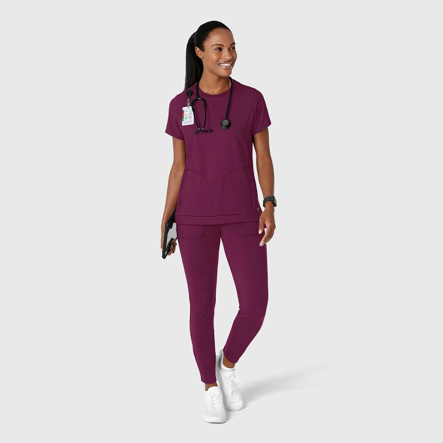 Wink Renew Women’s Flex-n-Reach Crew Neck Scrub Top(Wine)