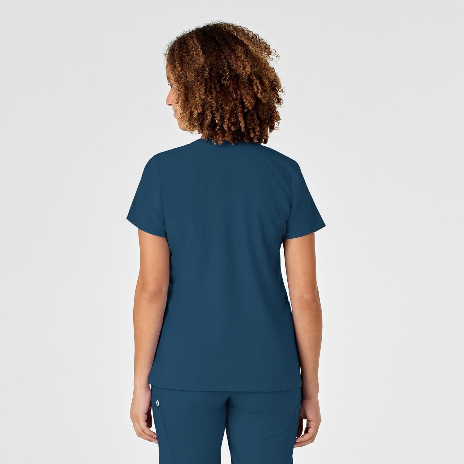 WonderWink Women’s Wonderwork Women’s Mock Wrap Scrub Top(Caribbean Blue)