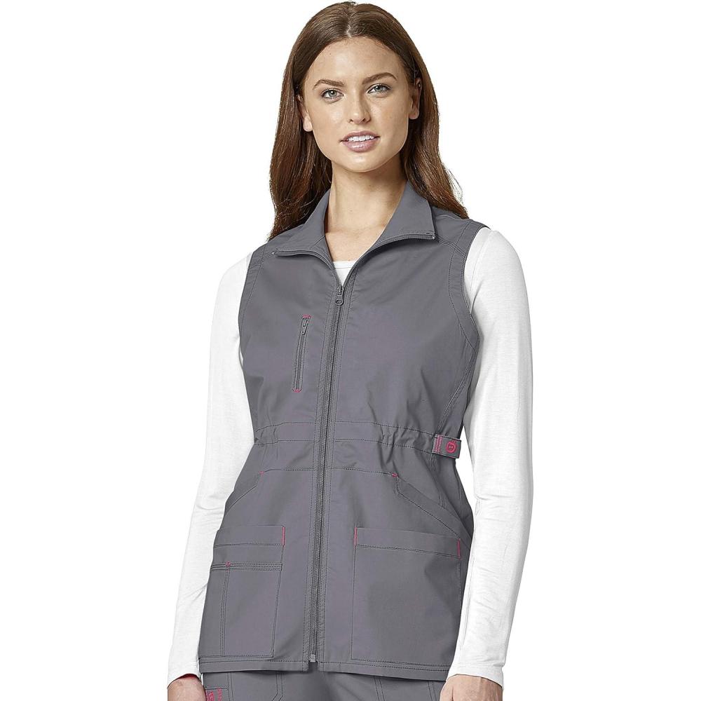 WonderWink womens Womens Utility Zip Front Fashion VestVest(Pewter)