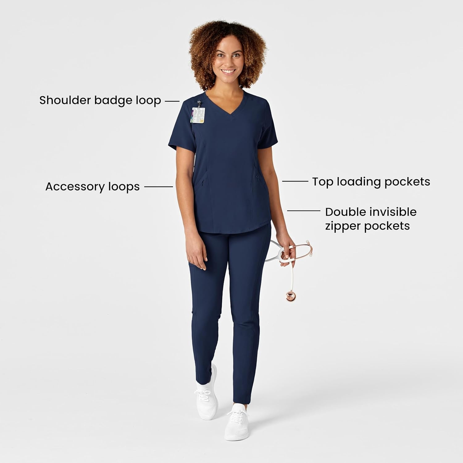 WonderWink Renew Women’s V-Neck Scrub Top, Navy, XL