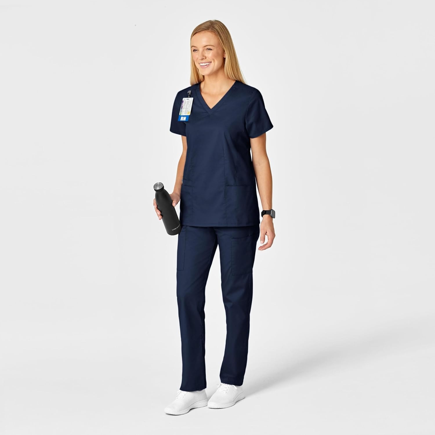 WINK WonderWORK Women’s Shaped V-Neck Scrub Top(Navy)