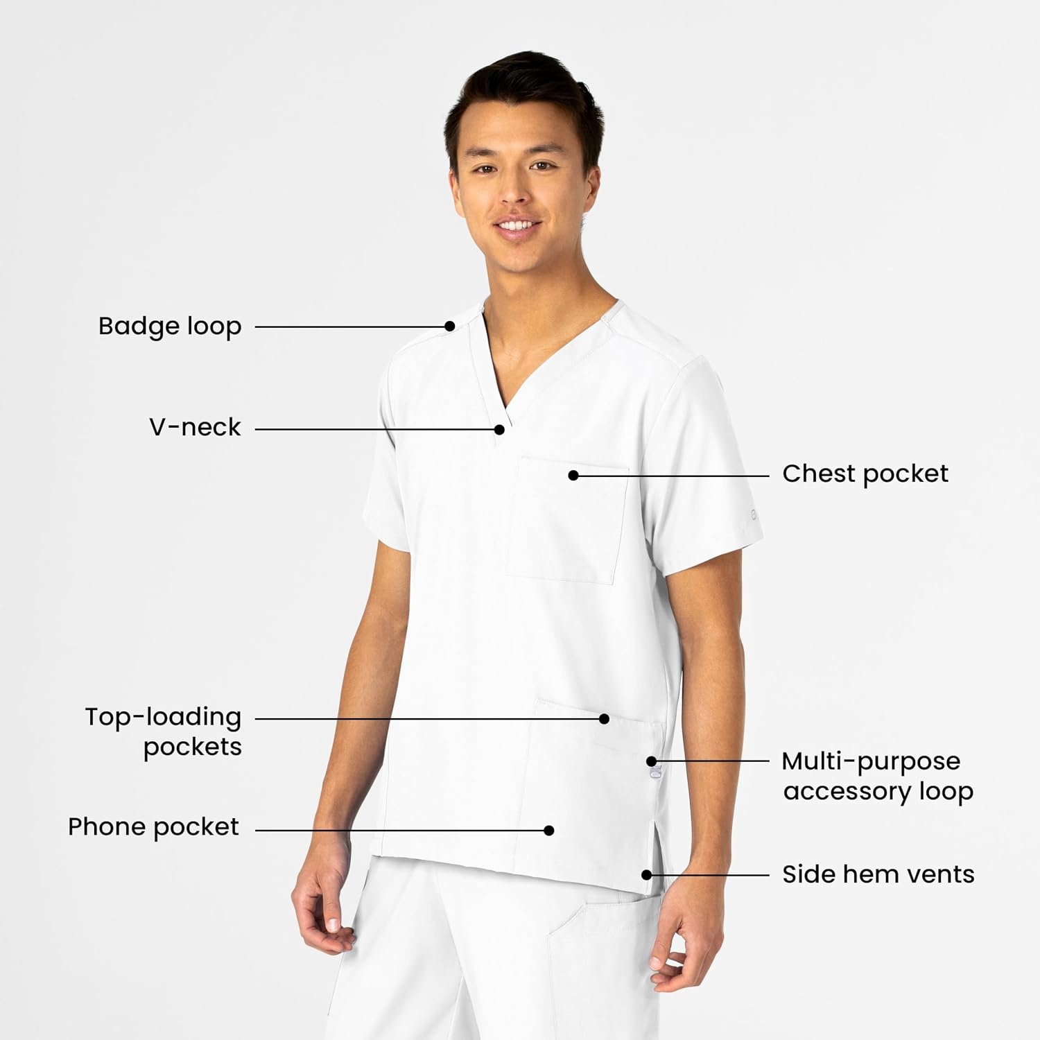 Wink W123 Unisex 4 Pocket Utility Scrub Top(White)