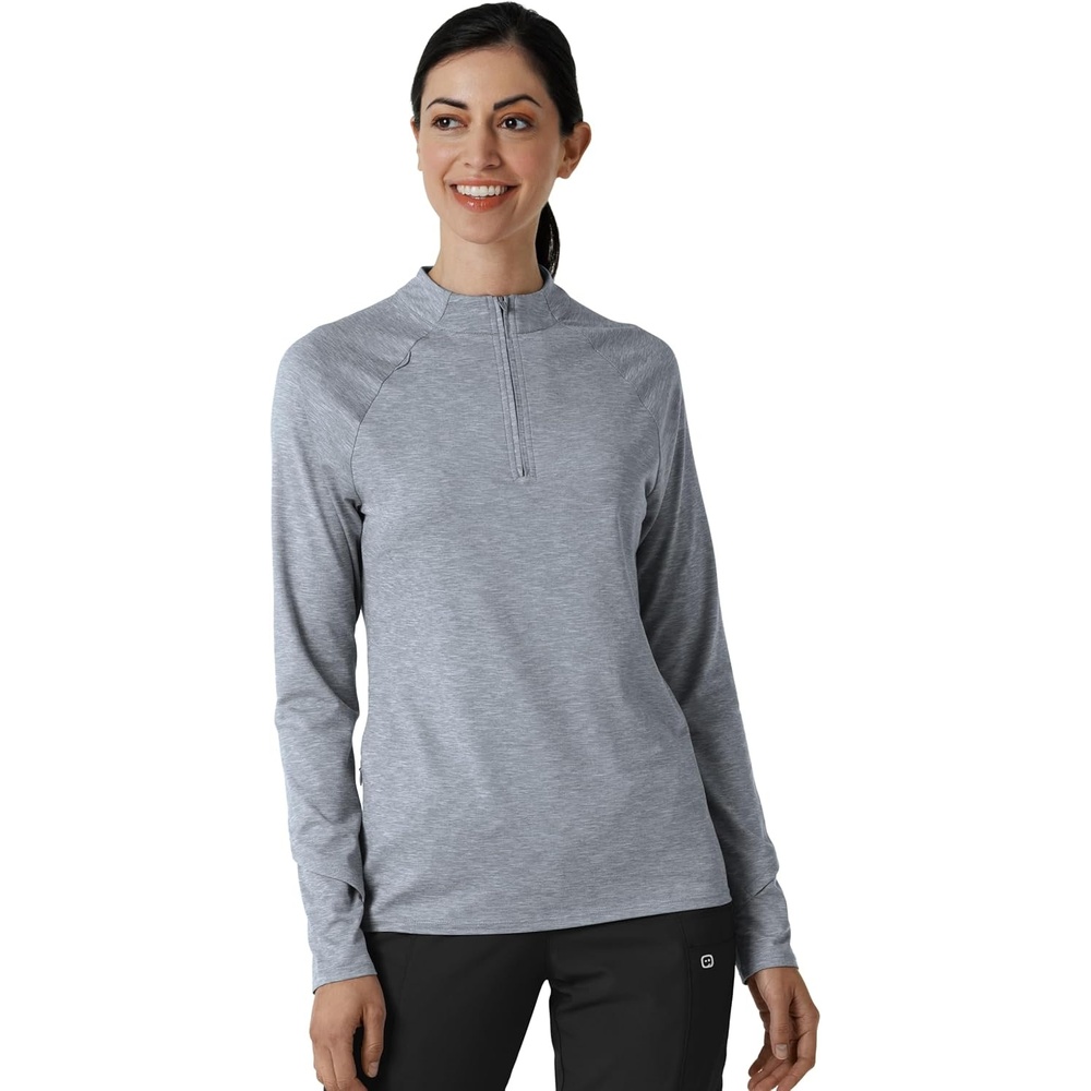WINK Layers Women’s Watch Window Quarter Zip Scrub Top(Grey Heather)