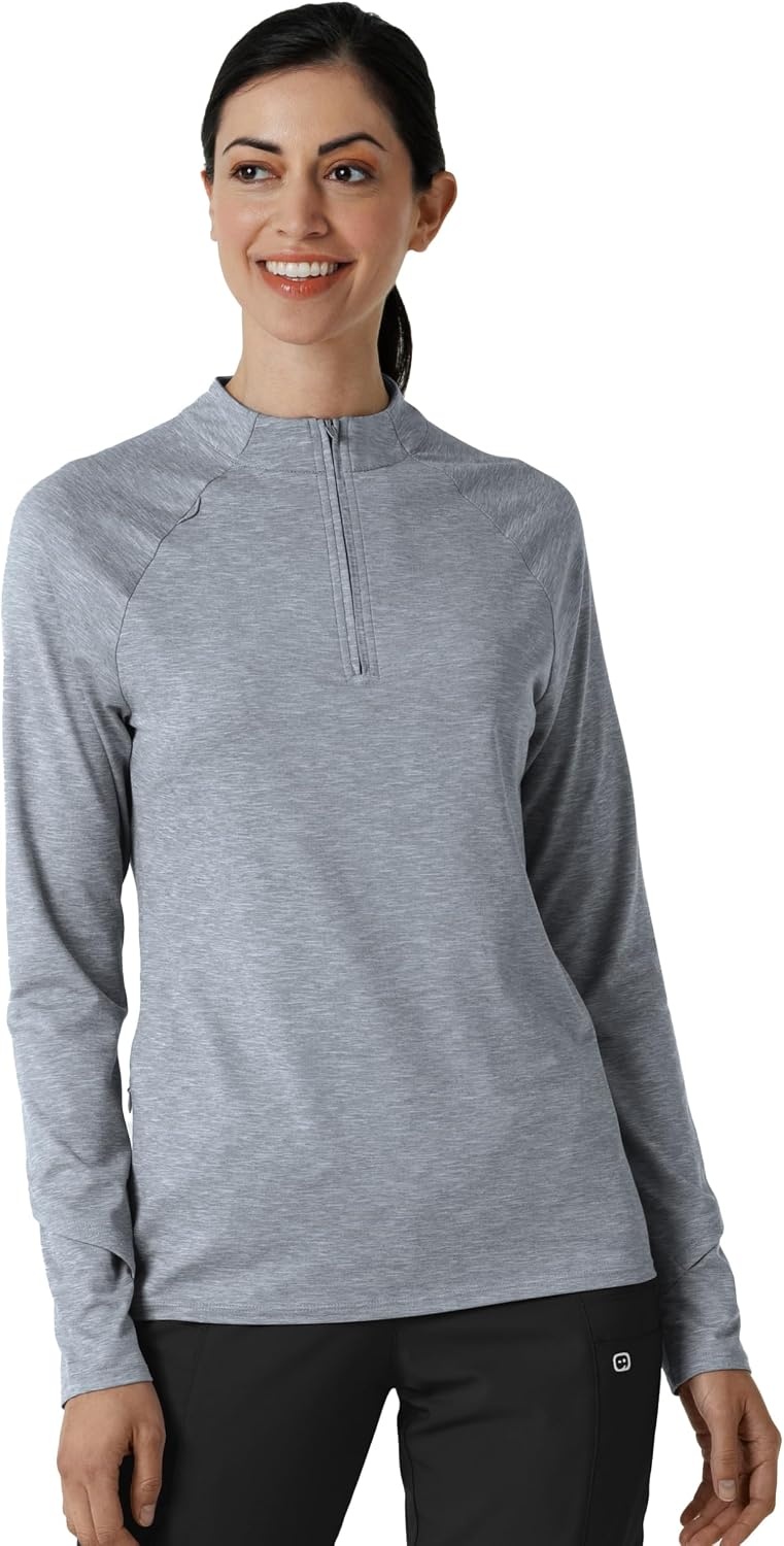 WINK Layers Women’s Watch Window Quarter Zip Scrub Top(Grey Heather)