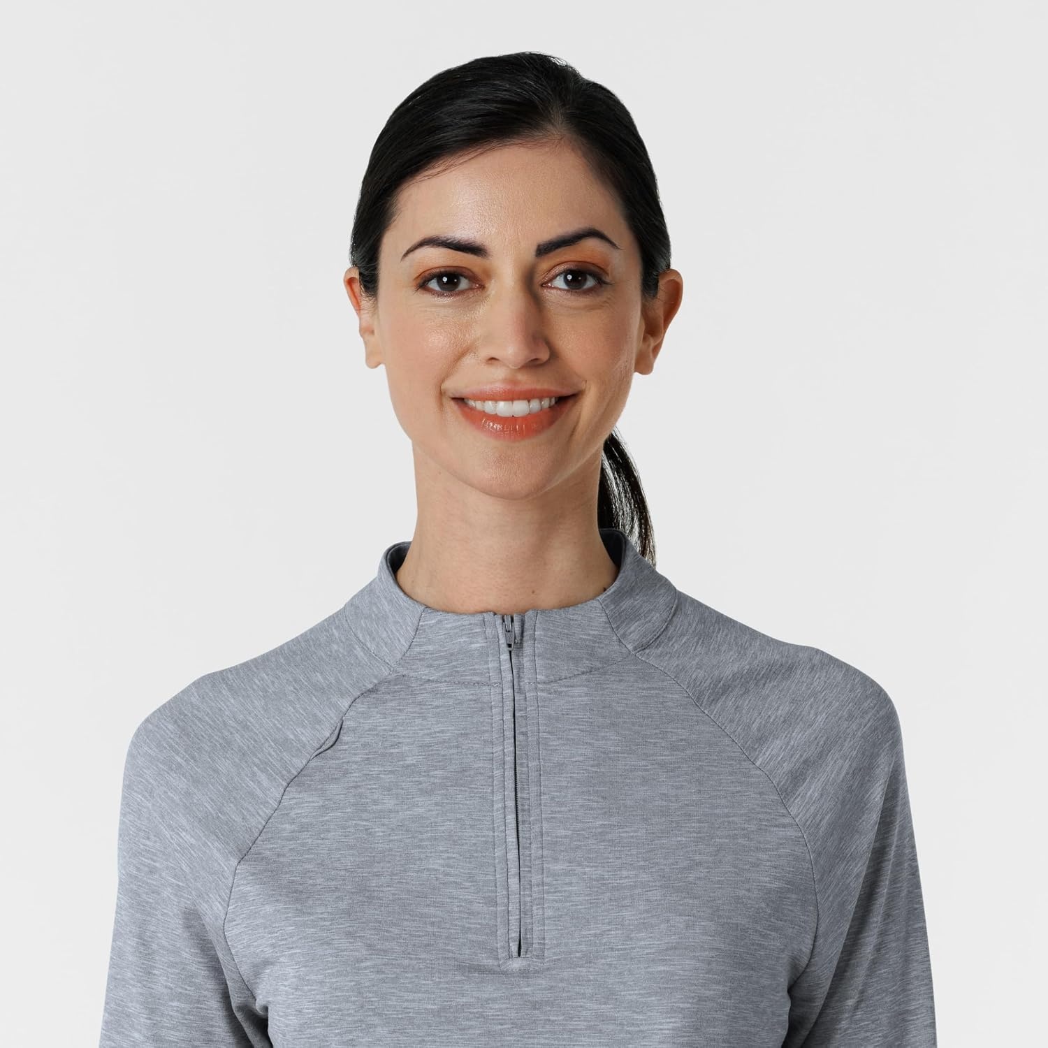 WINK Layers Women’s Watch Window Quarter Zip Scrub Top(Grey Heather)