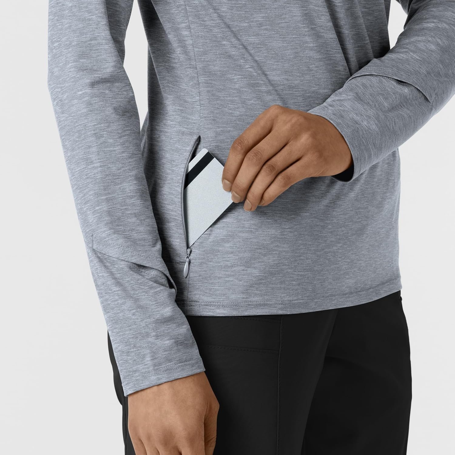 WINK Layers Women’s Watch Window Quarter Zip Scrub Top(Grey Heather)