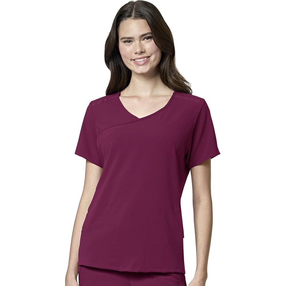 WonderWink Womens Renew Women’s Mock Wrap Scrub Top(Wine)