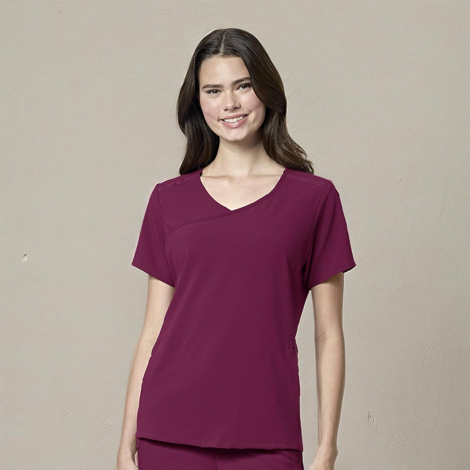 WonderWink Womens Renew Women’s Mock Wrap Scrub Top(Wine)