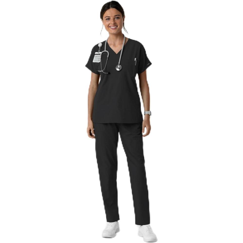 Wink Women’s Women’s Drop Shoulder Tunic Scrub Top(Black)