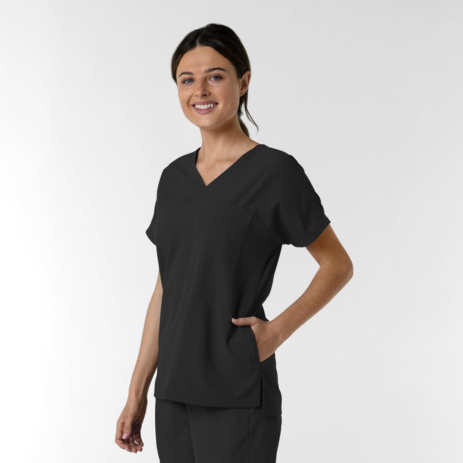 Wink Women’s Women’s Drop Shoulder Tunic Scrub Top(Black)