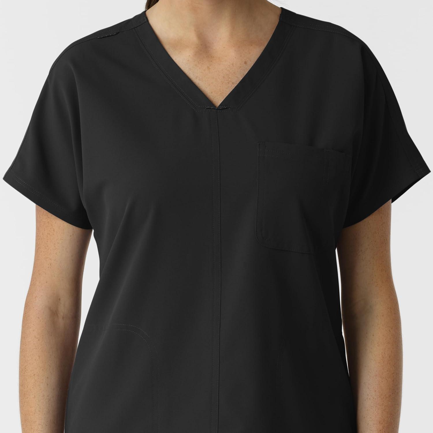 Wink Women’s Women’s Drop Shoulder Tunic Scrub Top(Black)