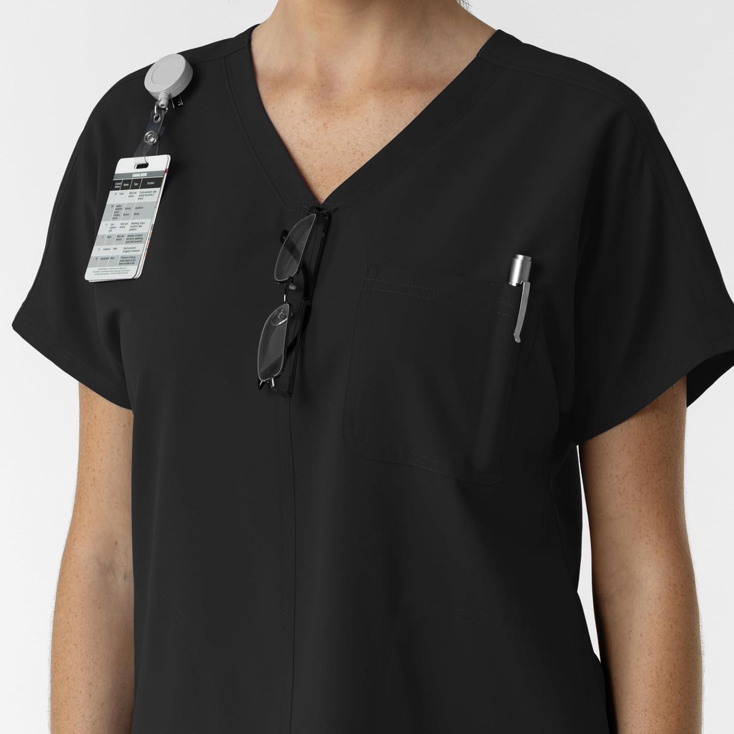 Wink Women’s Women’s Drop Shoulder Tunic Scrub Top(Black)
