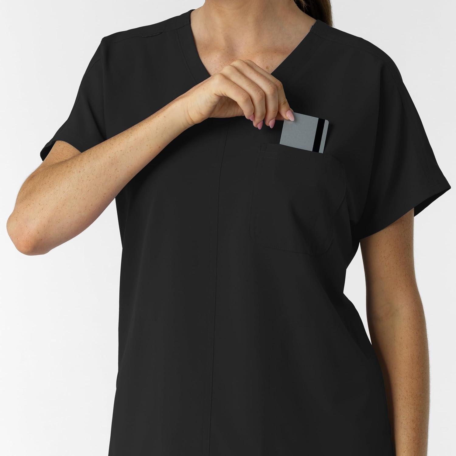 Wink Women’s Women’s Drop Shoulder Tunic Scrub Top(Black)