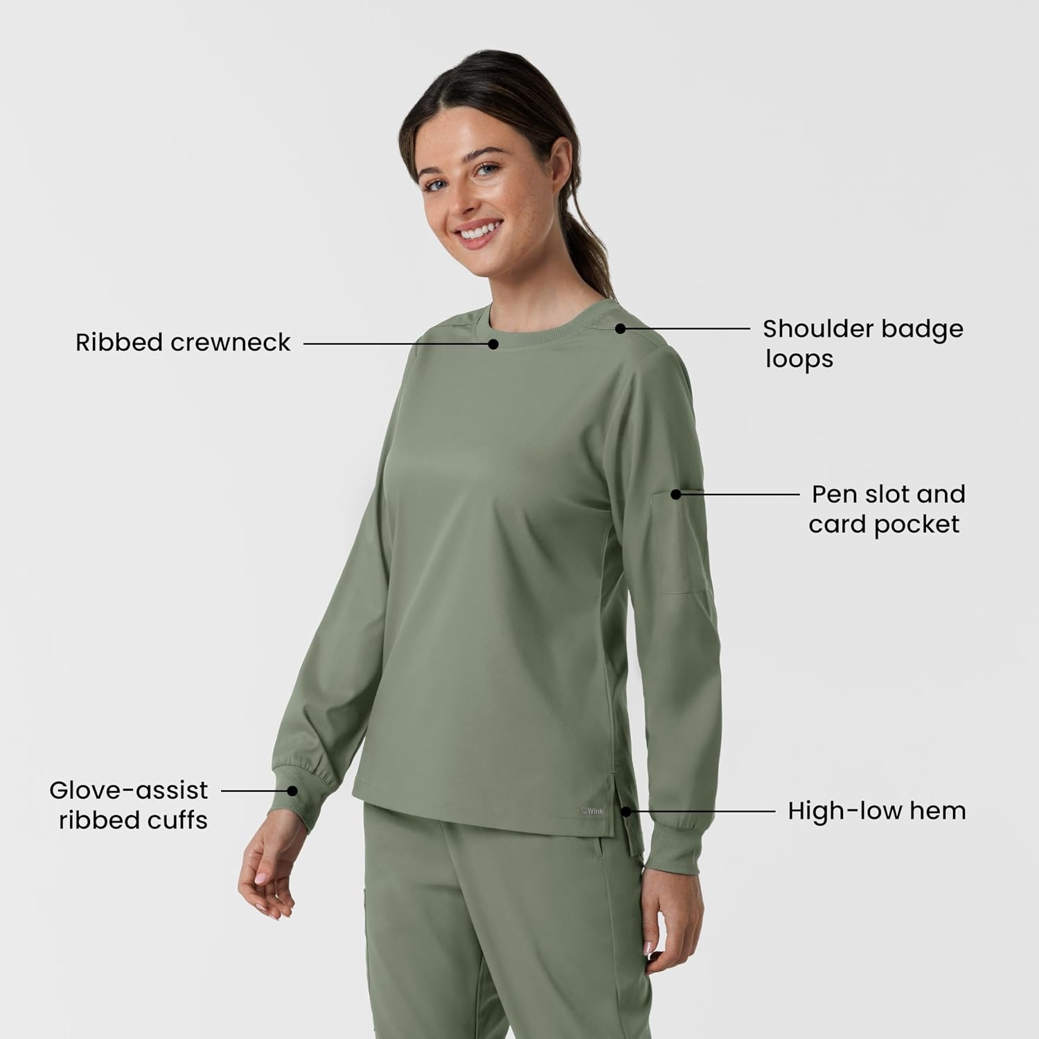 Wink Women’s Women’s Classic Long Sleeve Scrub Tee(Sage)