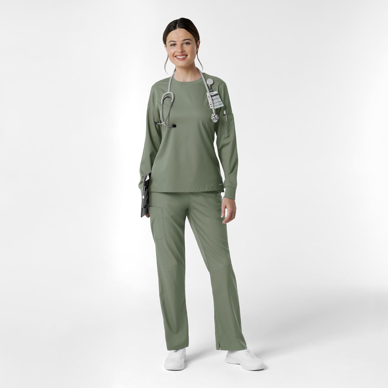Wink Women’s Women’s Classic Long Sleeve Scrub Tee(Sage)