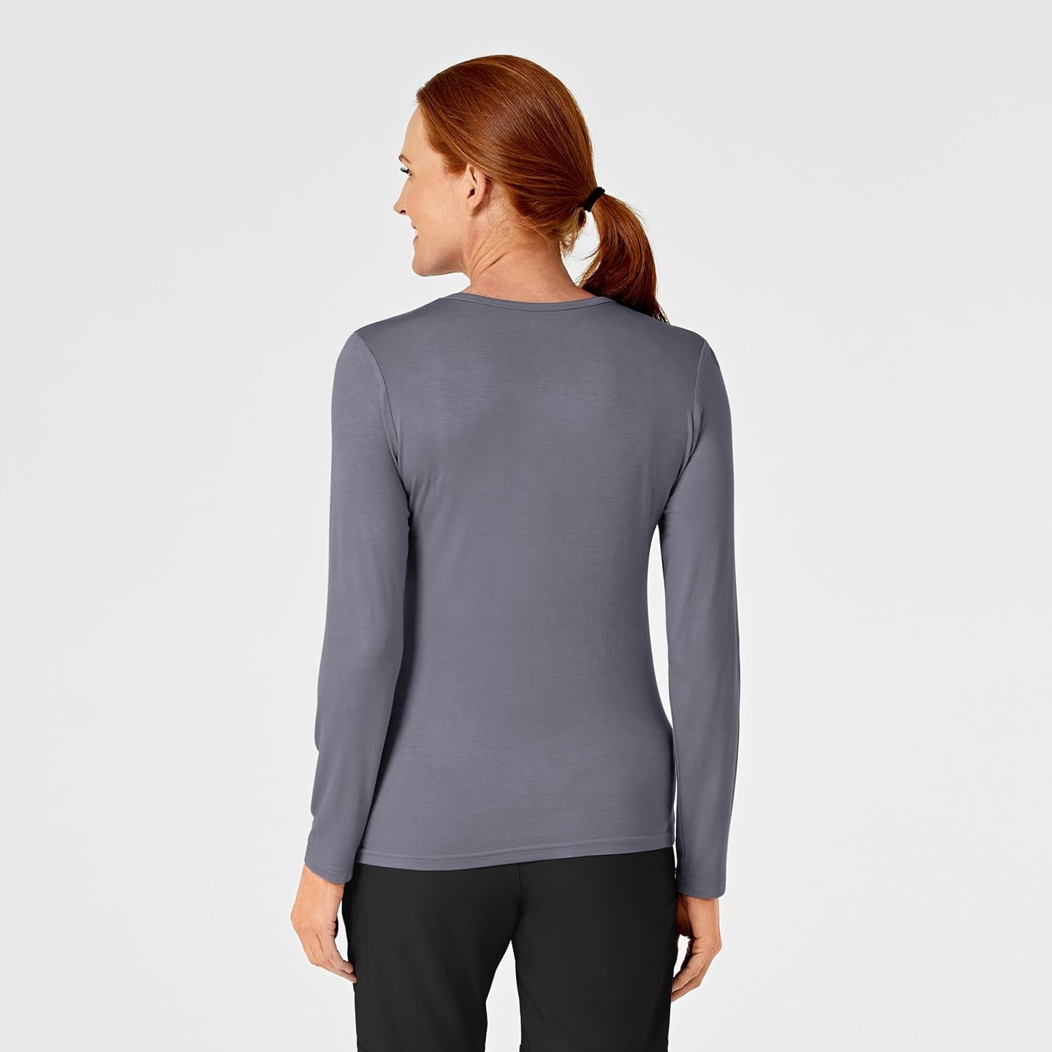 WINK Layers Scrubs for Women, Long Sleeve Silky Tee(Pewter)