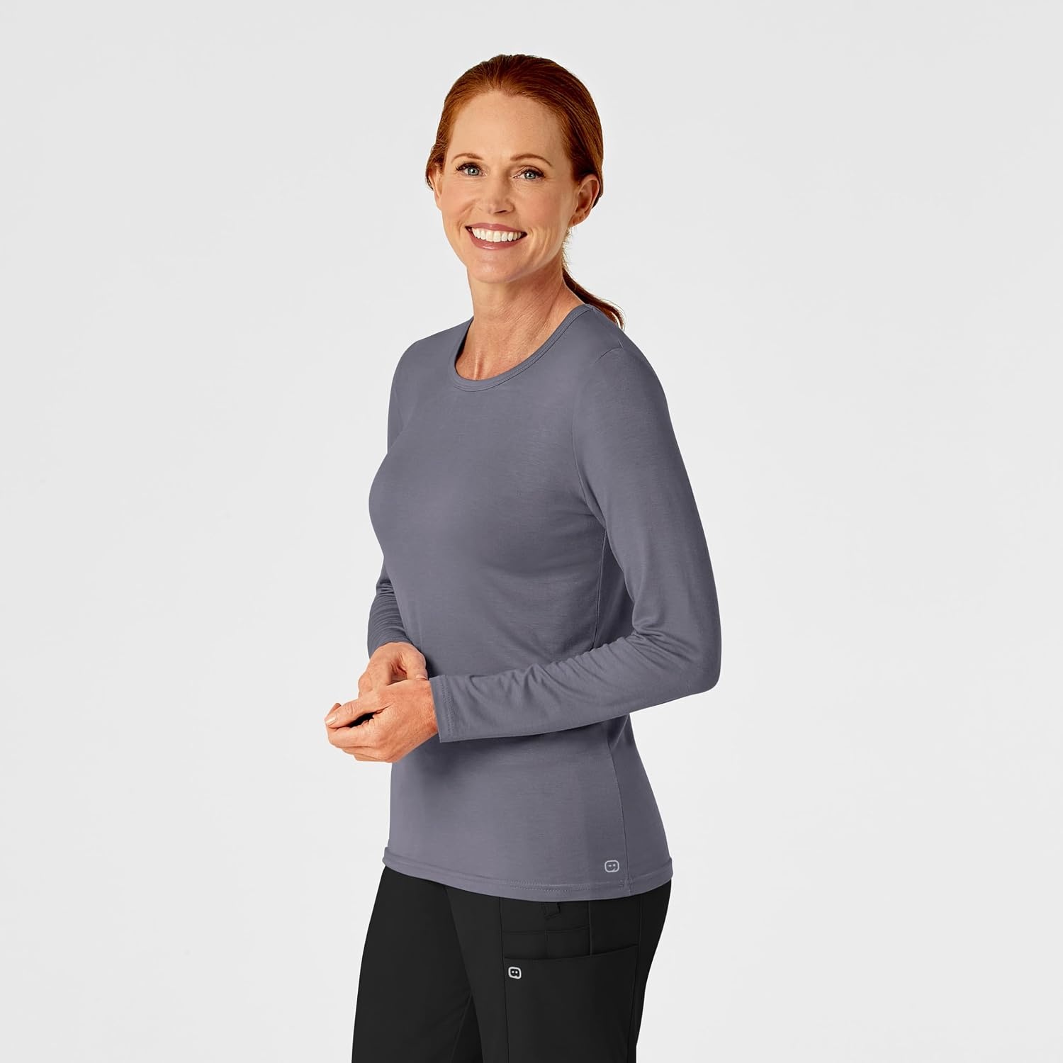 WINK Layers Scrubs for Women, Long Sleeve Silky Tee(Pewter)