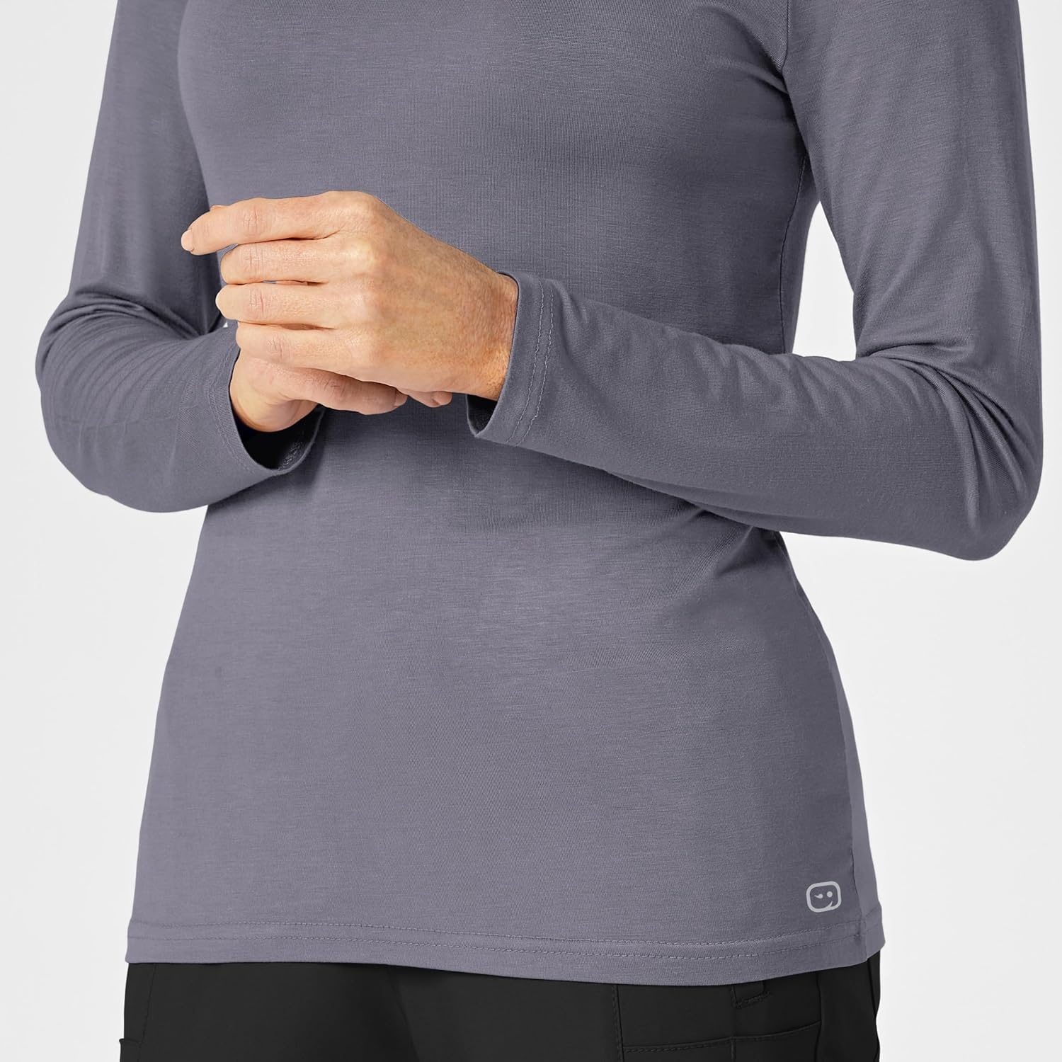WINK Layers Scrubs for Women, Long Sleeve Silky Tee(Pewter)