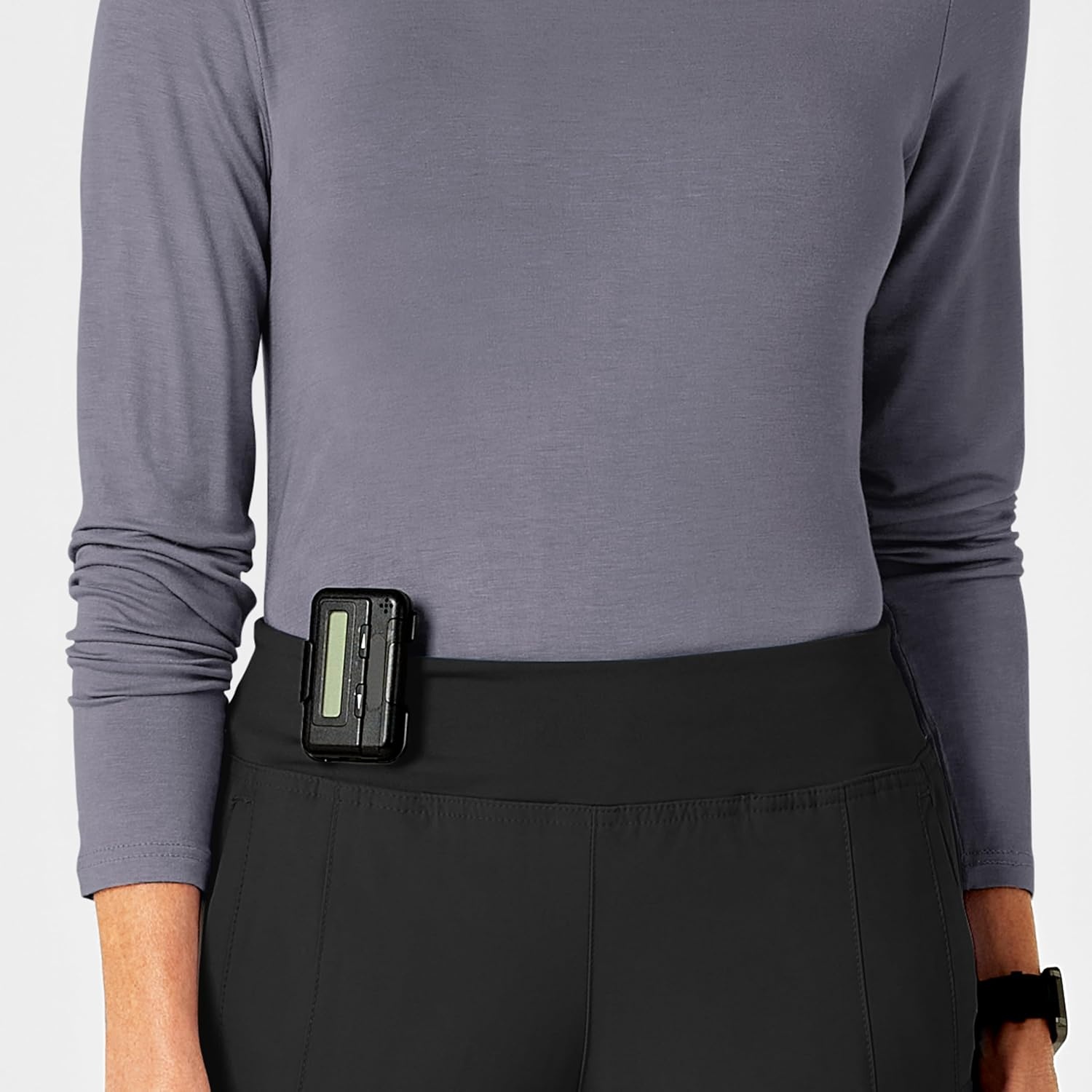 WINK Layers Scrubs for Women, Long Sleeve Silky Tee(Pewter)
