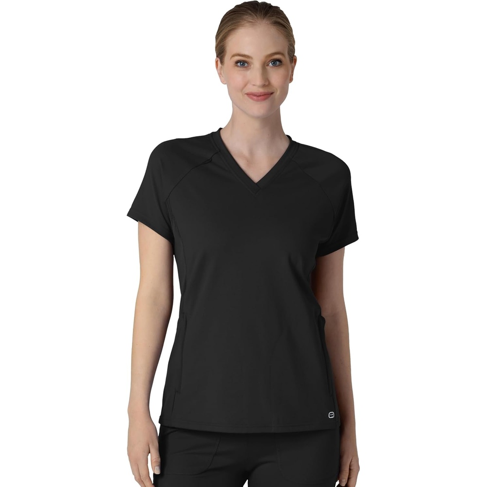 Wink Renew Knit Women’s Flex-n-Reach V-Neck Raglan Scrub Top(Black)