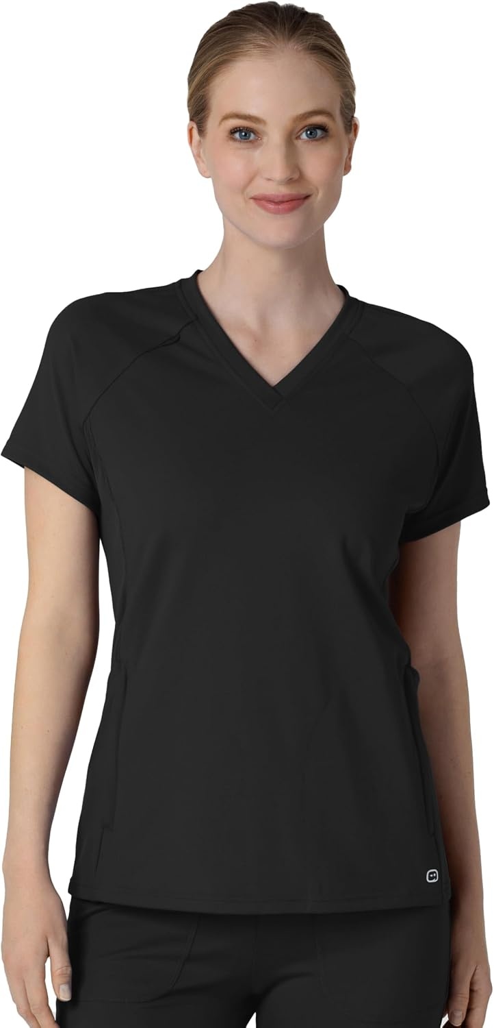 Wink Renew Knit Women’s Flex-n-Reach V-Neck Raglan Scrub Top(Black)