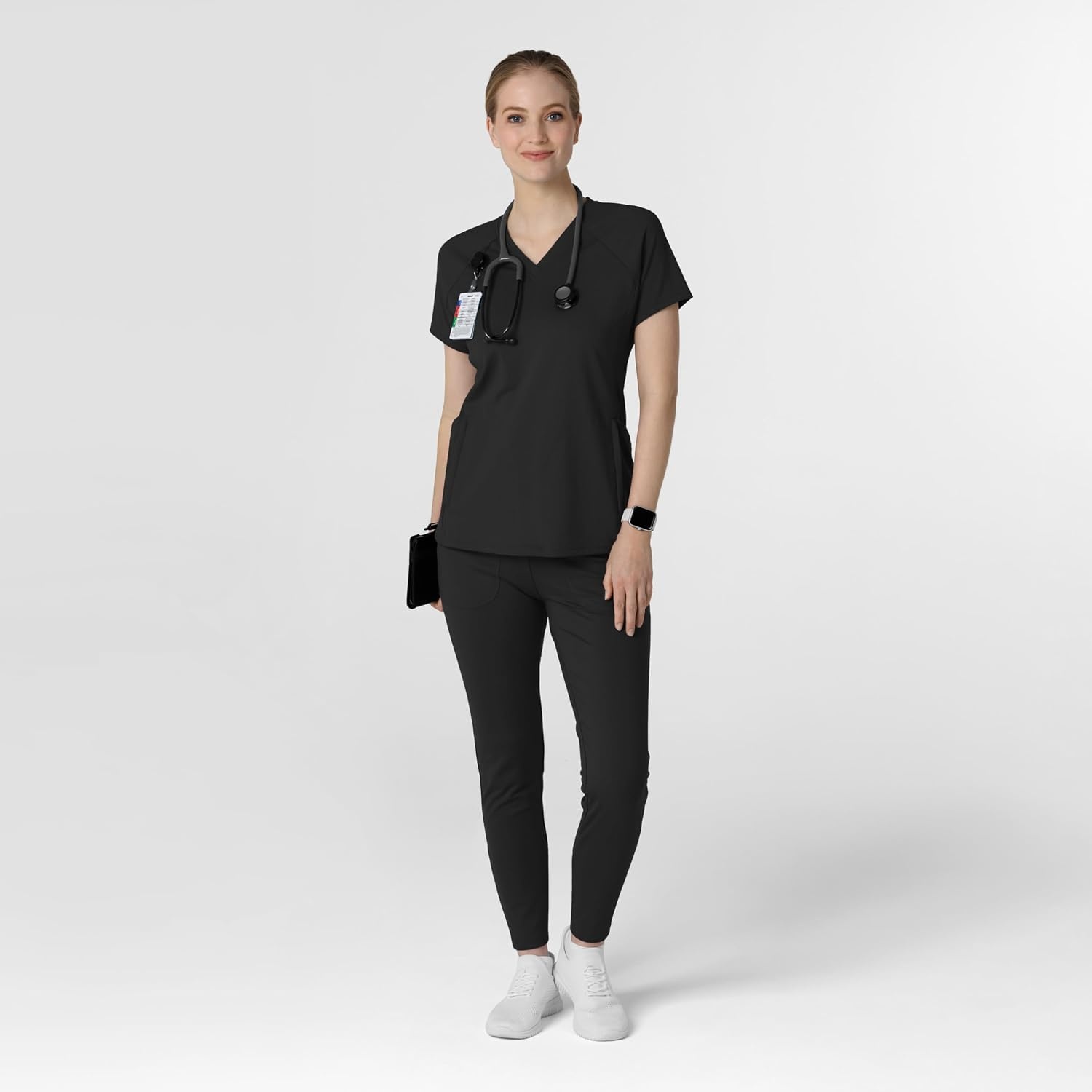 Wink Renew Knit Women’s Flex-n-Reach V-Neck Raglan Scrub Top(Black)